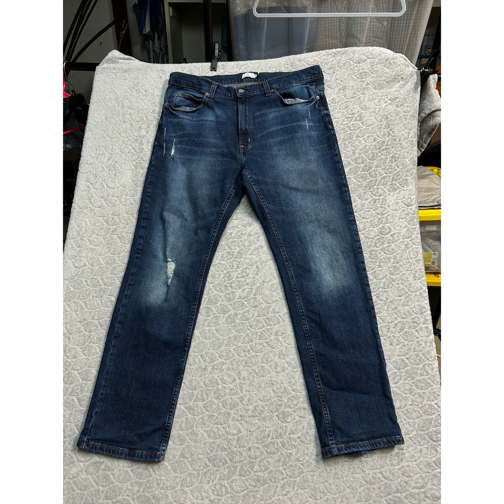 True Craft Slim‎ Fit Dark Wash Distressed Denim Jeans Men Size 36x30